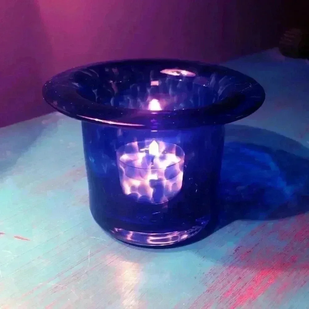 Handblown Glass Cobalt Blue Votive / Tea Light Candle Holder